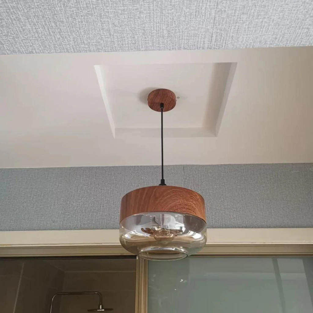 Harlow Light Pendant With Tint Glass And Nordic Wood In Minimal Scandinavian Style