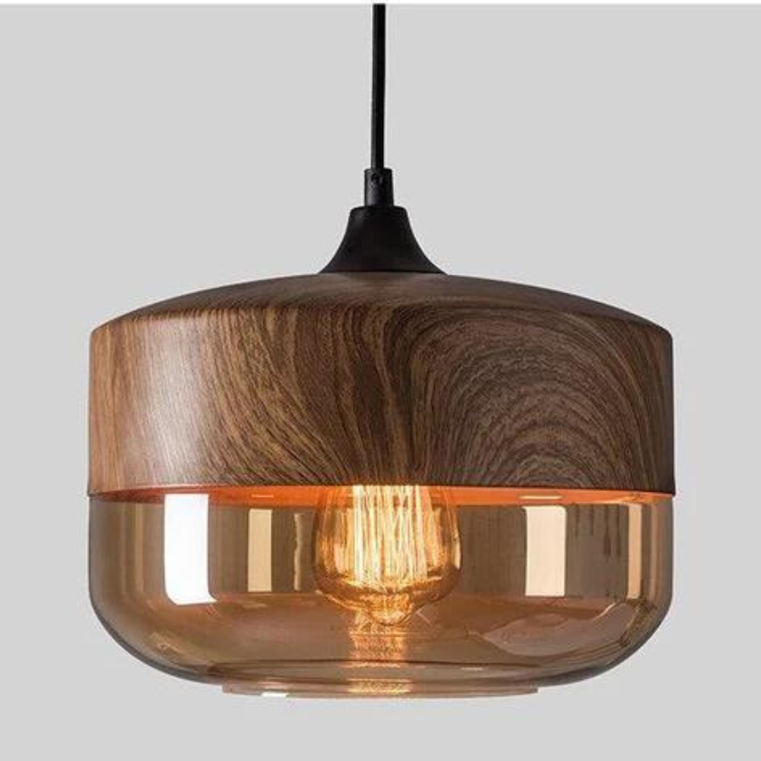 Kirrea Nordic Wood Pendant Light With Tinted Glass For Modern Living