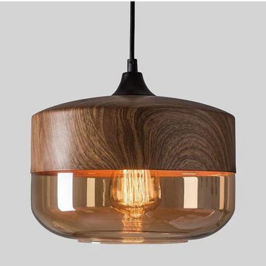 Harlow Light Pendant With Tint Glass And Nordic Wood In Minimal Scandinavian Style