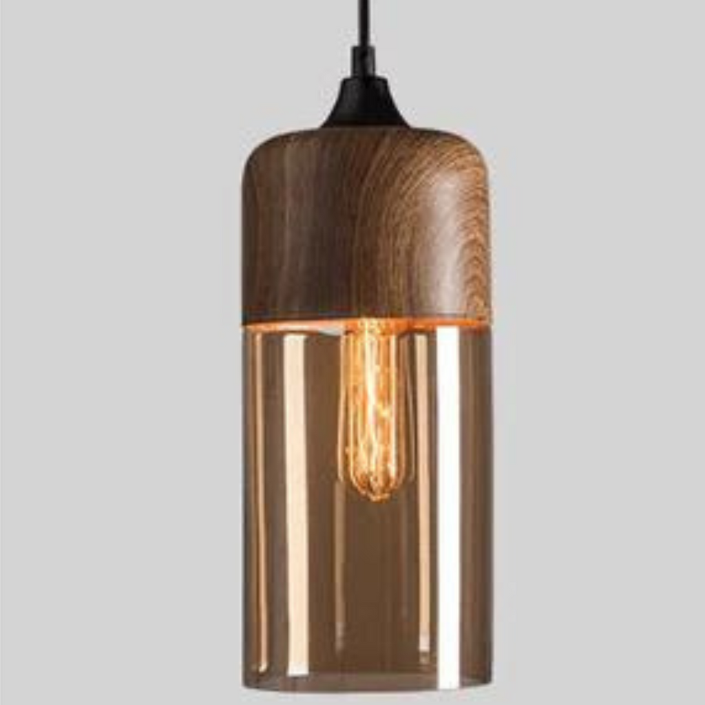 Kirrea Nordic Wood Pendant Light With Tinted Glass For Modern Living