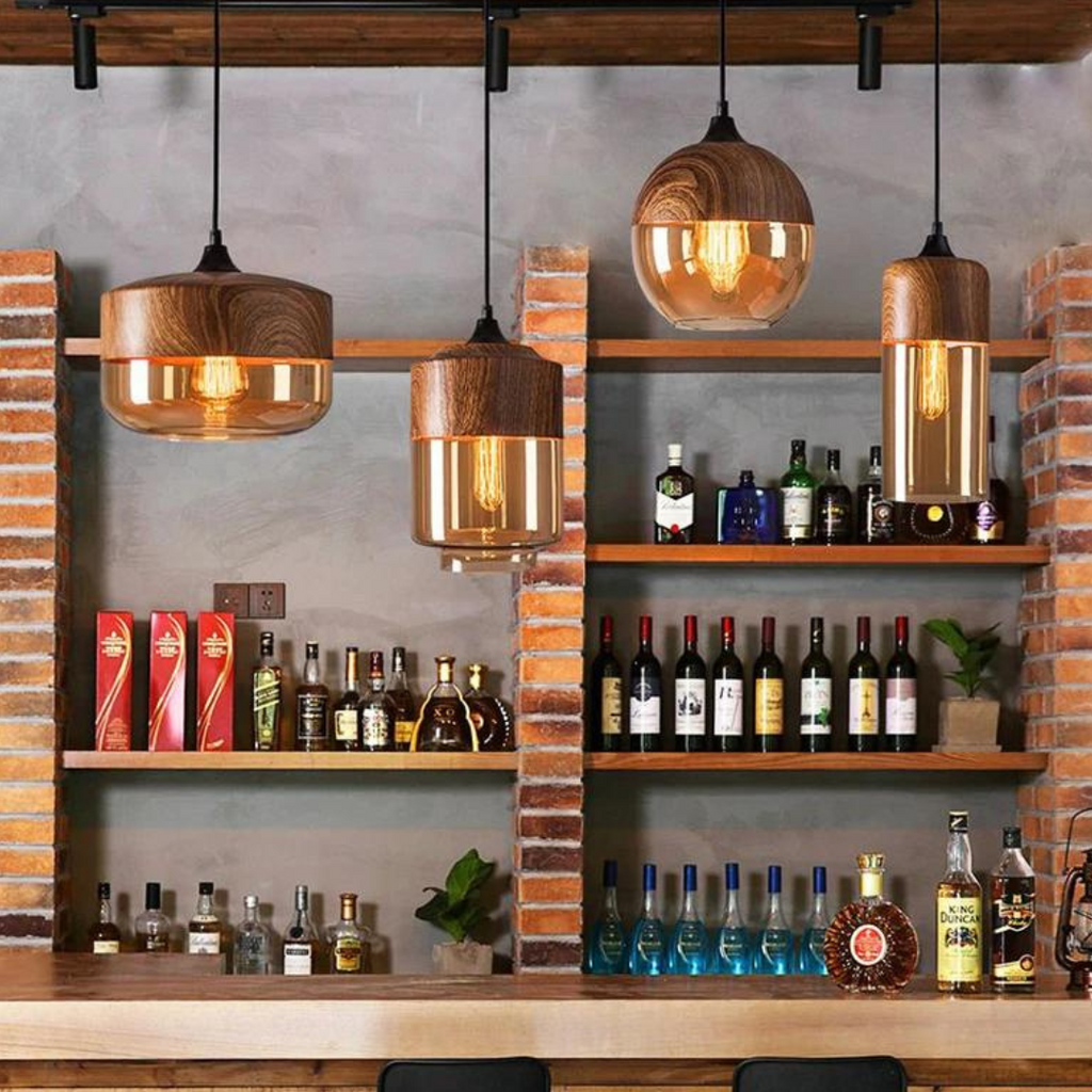Harlow Light Pendant With Tint Glass And Nordic Wood In Minimal Scandinavian Style