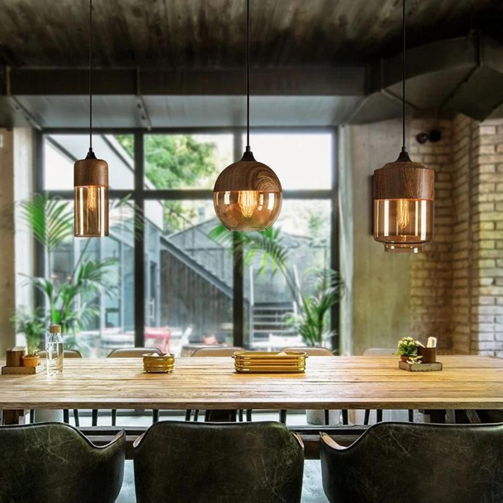 Kirrea Nordic Wood Pendant Light With Tinted Glass For Modern Living