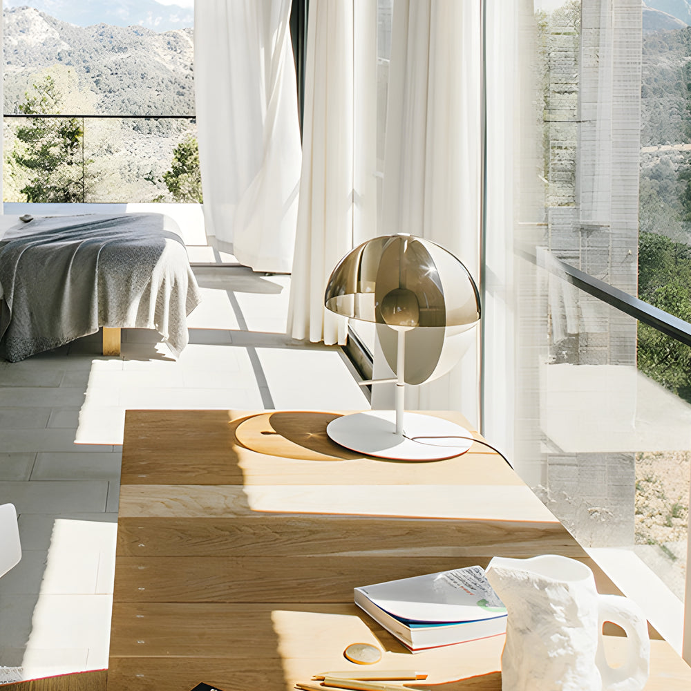 Theia Table Lamp — Vertical Half-Sphere, Horizontal Smoked Screen