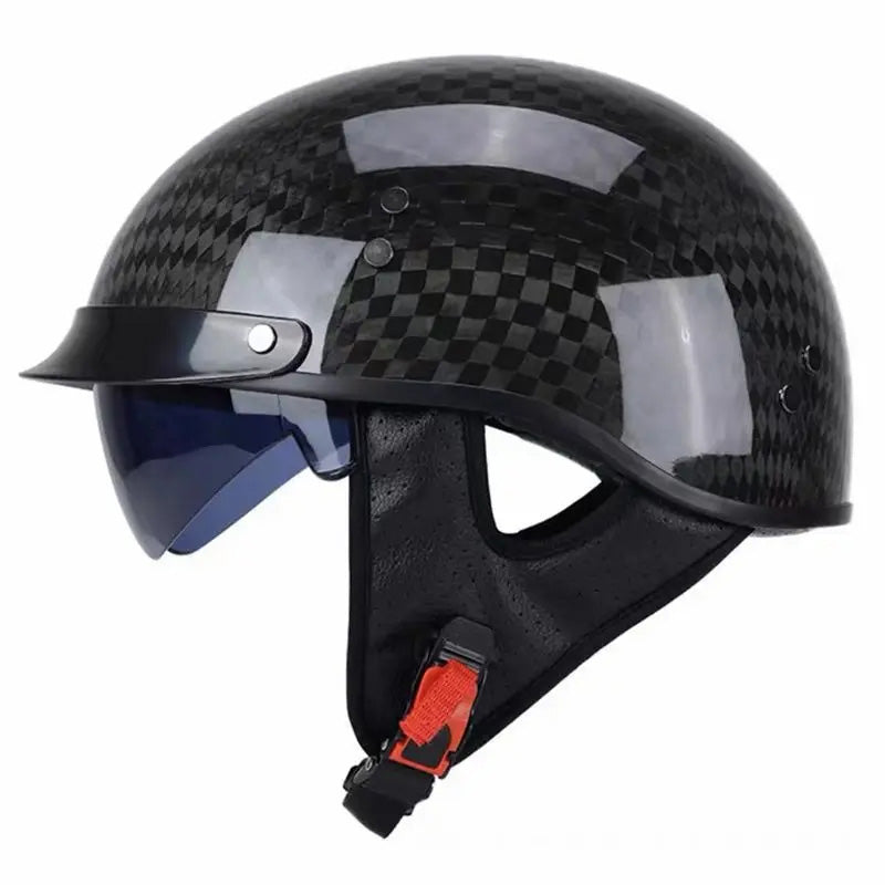 Retro Carbon Fiber Half Face Helmet — Lightweight, DOT ECE Certified
