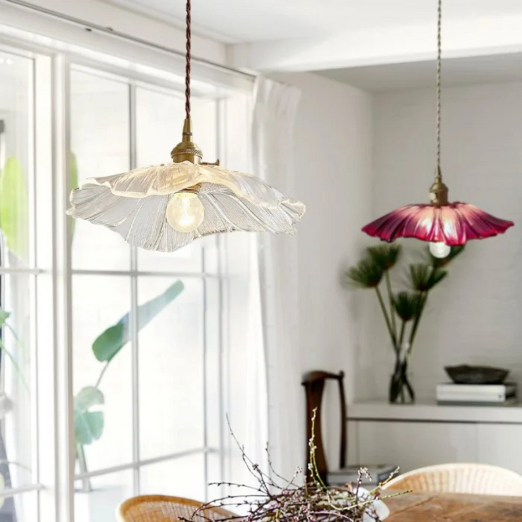 Novara Esszimmer Pendelleuchte im Retro Lotusglas-Stil