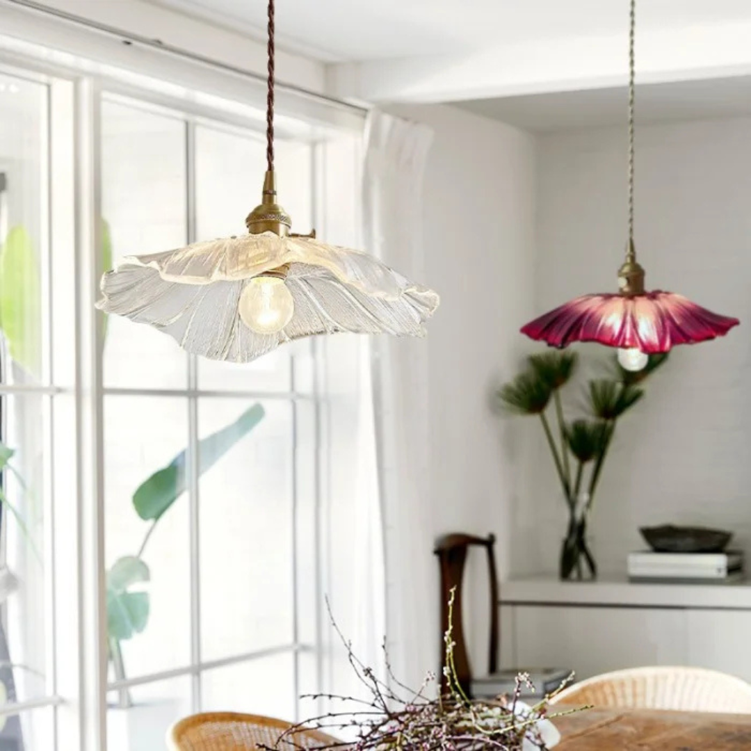 Novara Esszimmer Pendelleuchte im Retro Lotusglas-Stil