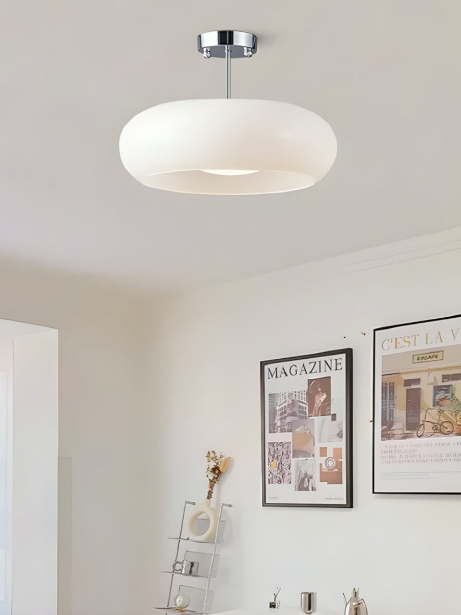 Bauhaus Circular Ceiling Light — Glass Disk Shade, Brass or Chrome Finish, Orange-Yellow or White Glass