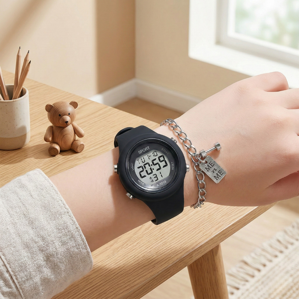 Digital Waterproof Sports Watch — Chronograph Timer, Alarm & Hourly Chimes
