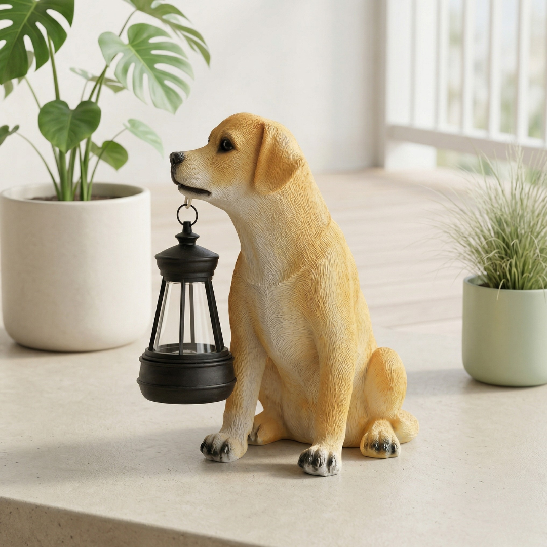 Solar Powered Dog Statue — Weather Resistant Garden Ornament