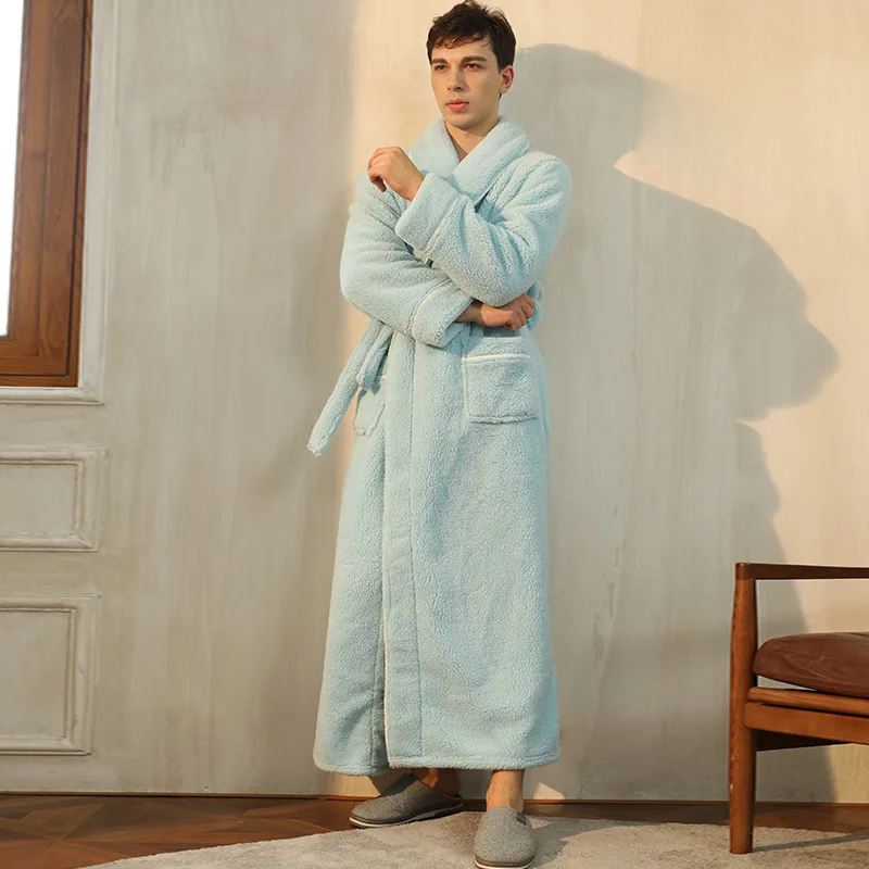 CozyFlannel Winterbademantel — Bindegürtel, Umlegekragen