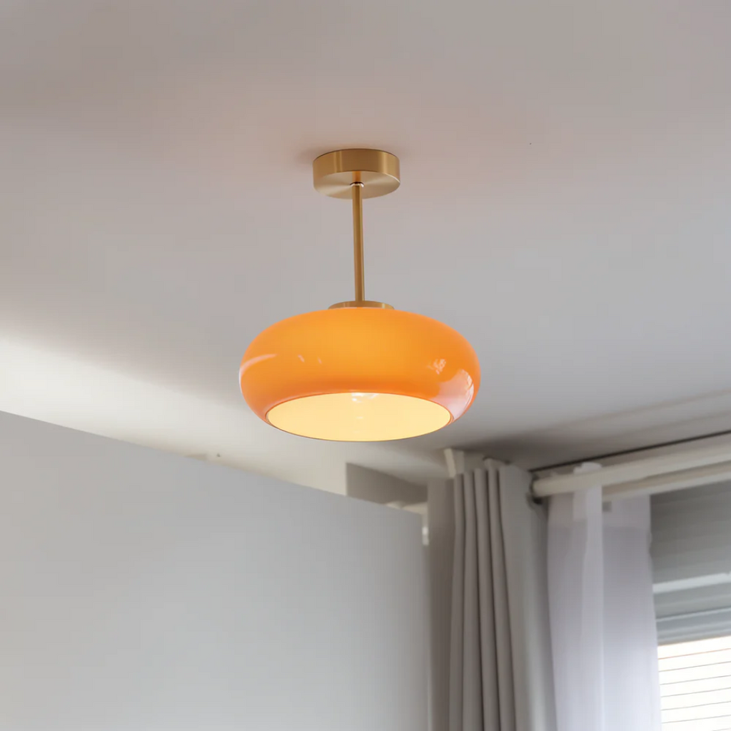 Vintage Round Glass Ceiling Lamp — 12W Integrated LED, Balanced Illumination