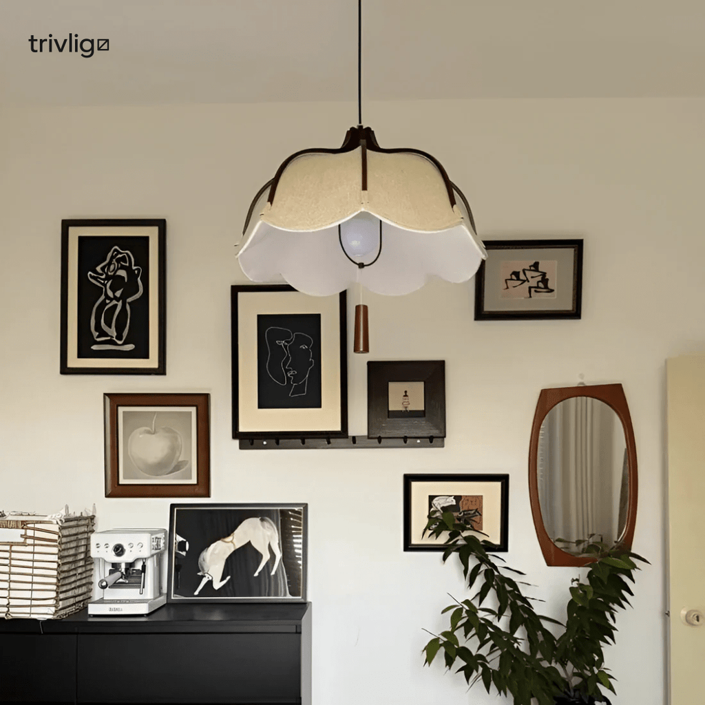 Kairo Pendant Light With Fabric Flower In Modern Japanese Wabi Sabi Style