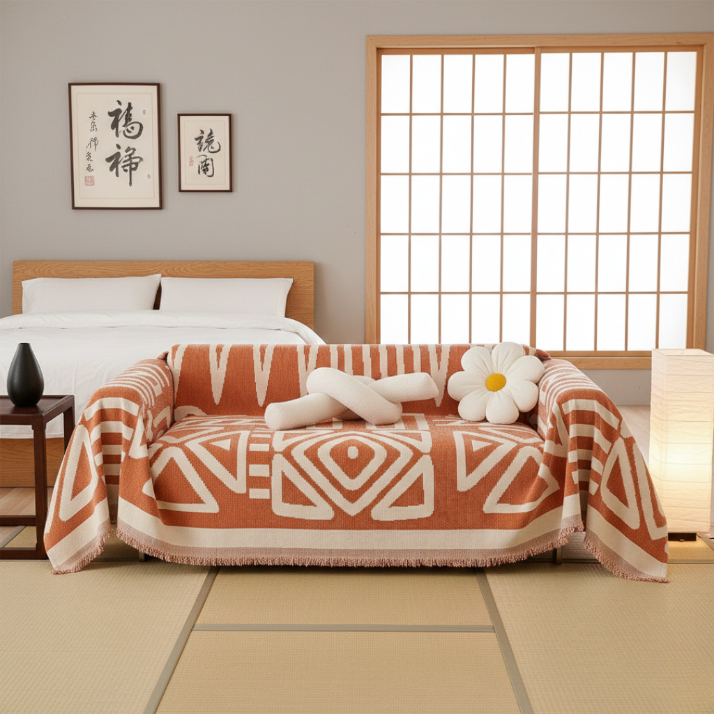 Protiskluzový pratelný potah na pohovku — geometrický boho design