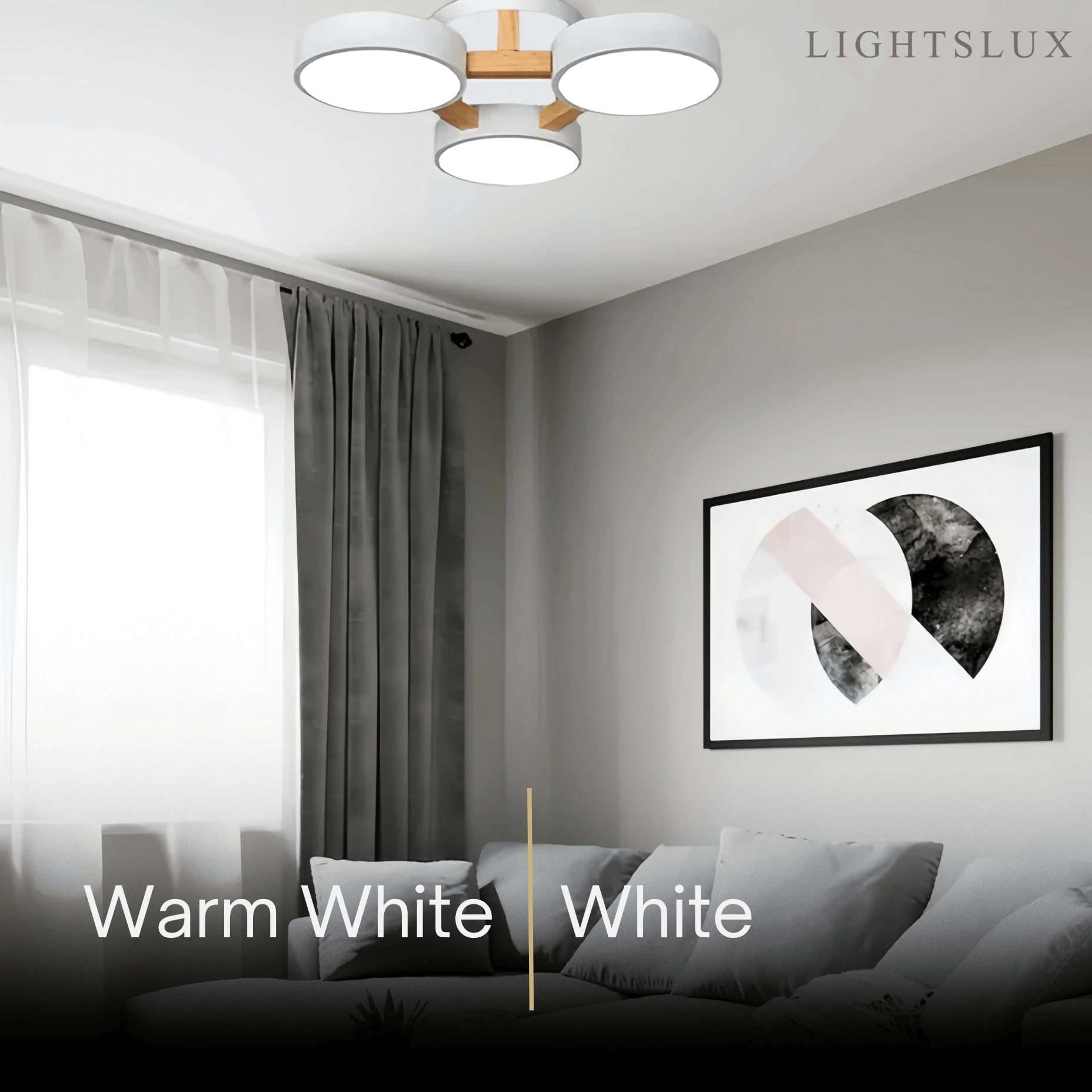 Modern Round Ceiling Light – 3-Color Fixture with Three Heads Bedroom - Flindria