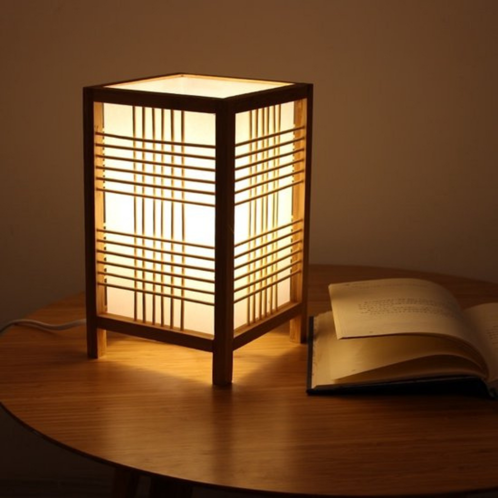 Bambusová LED stolní lampa Hinata v japonském stylu pro ložnici a pracovní prostor s klidným světlem