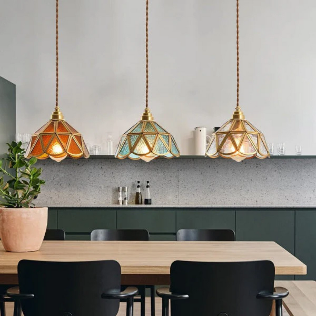 Lunara Dining Room Pendant Light With Stained Glass Design