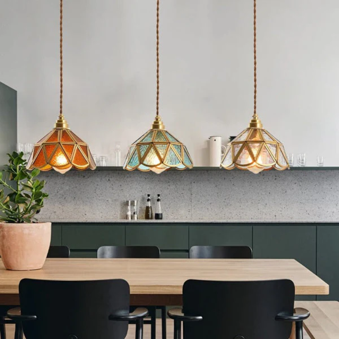 Lunara Dining Room Pendant Light With Stained Glass Design