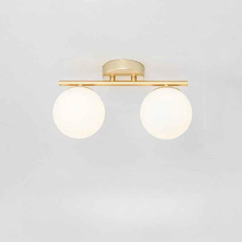 Nordische LED-Deckenleuchte aus Glas – weiße Kugel, goldene Details