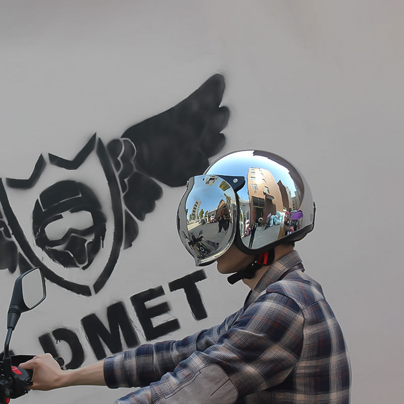 Casco retro plateado 3/4 para motocicleta — Aprobado por DOT y ECE