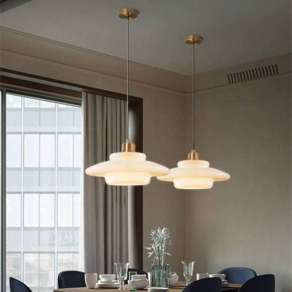 Art Deco Gold Finish Ceiling Lamp — Brass Frame, Glass Diffuser, Vintage Design