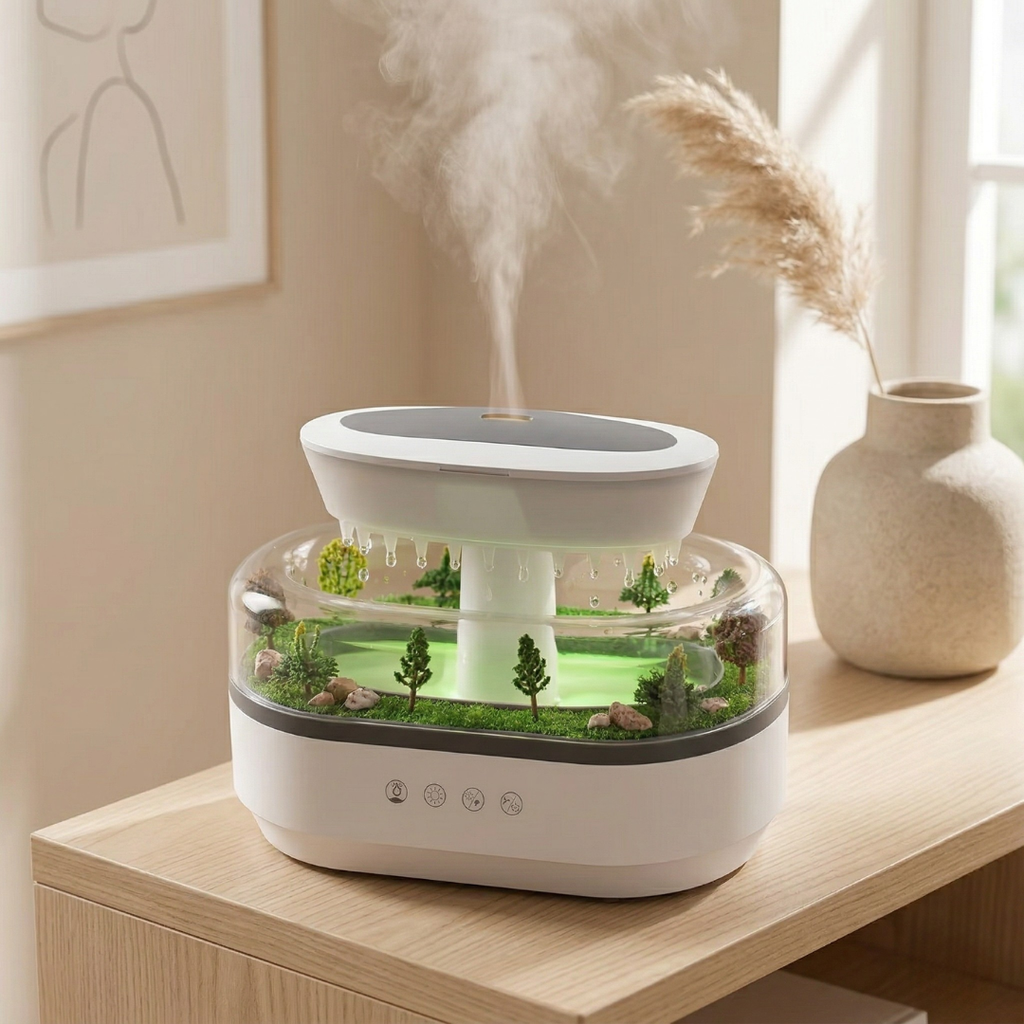 Aromatherapy LED Diffuser — Four-In-One Humidifier, Forest Waterfall Projection, Adjustable Lighting