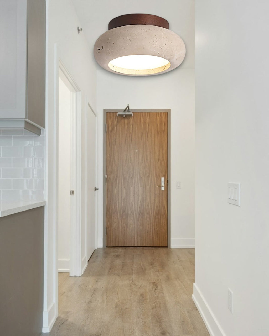 Acrylic Ceiling Lamp in Walnut and Beige — Flat Panel, Even Illumination