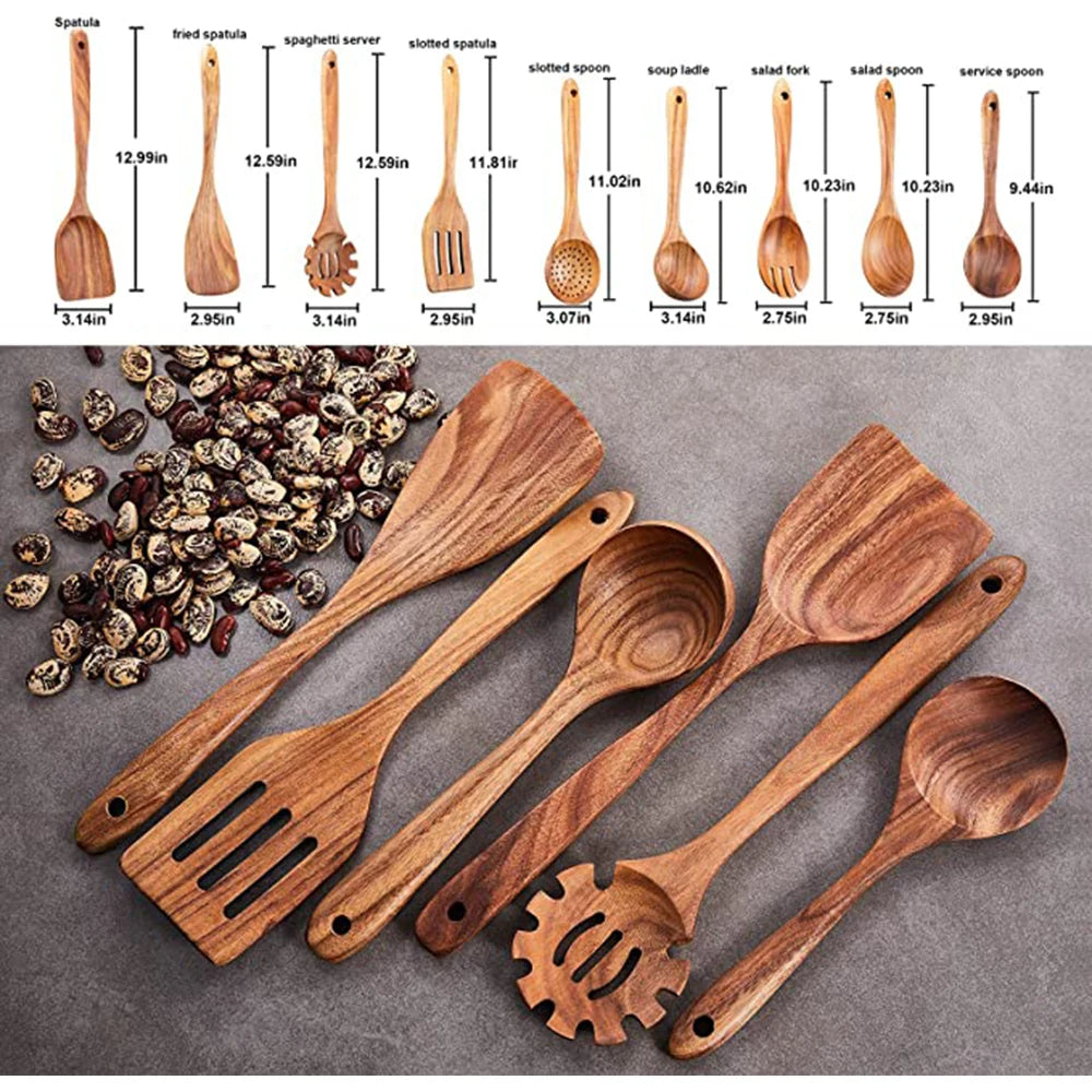 Premium Natural Teak Wood Utensils — Eco-Friendly, Non-Toxic