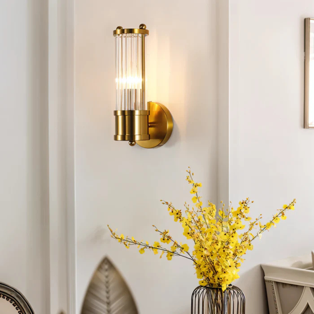 Aurelia LED Wall Light With Crystal Glass And Copper Accents
