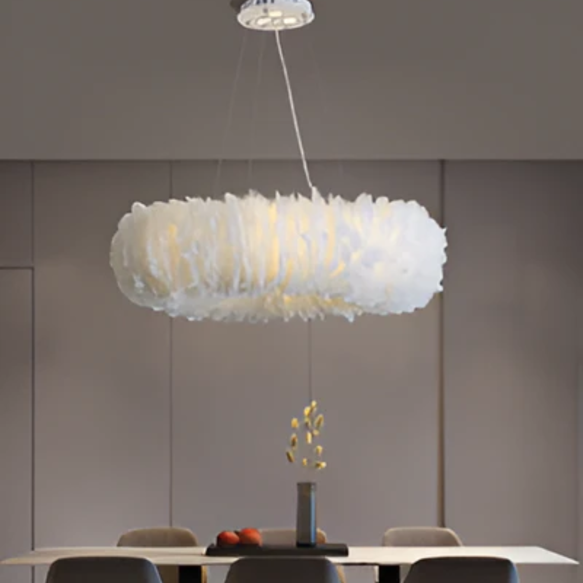 Cresora White Feathered Pendant Light With Circular Design For Elegant Rooms