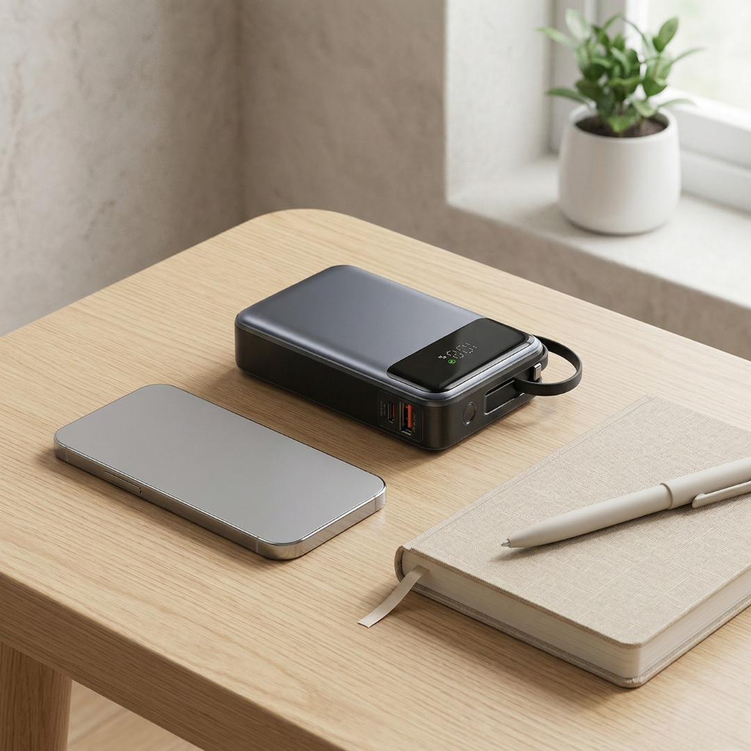 Φορητό power bank 20000mAh — Ενσωματωμένο καλώδιο, γρήγορη φόρτιση