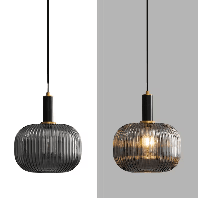 Nordic vintage -lasikattovalaisin mustalla lasilla ja metallilla