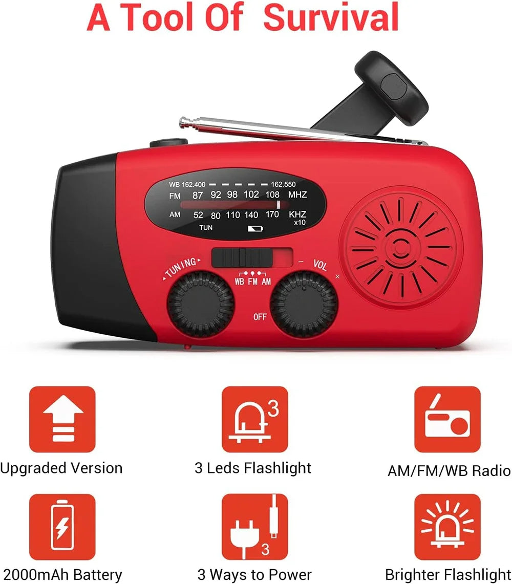 רדיו חירום LifeSaver עם מנגנון טעינה ידני, טעינה סולארית וסוללת גיבוי