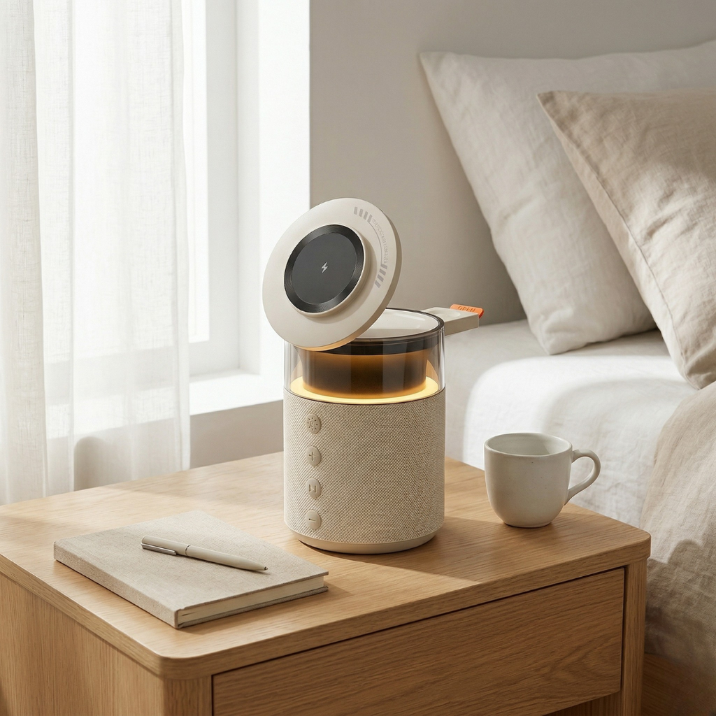 マグネット式ワイヤレス充電ステーション - iPhone、iWatch＆AirPodsハブ、スピーカーとLEDランプ一体型