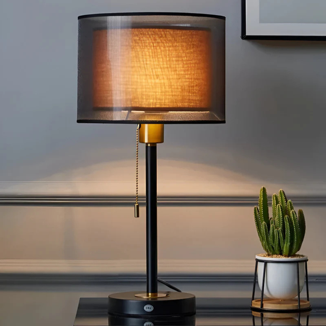 Calara Vintage Styled Table Lamp Featuring Dual Fabric Shade For Ambience