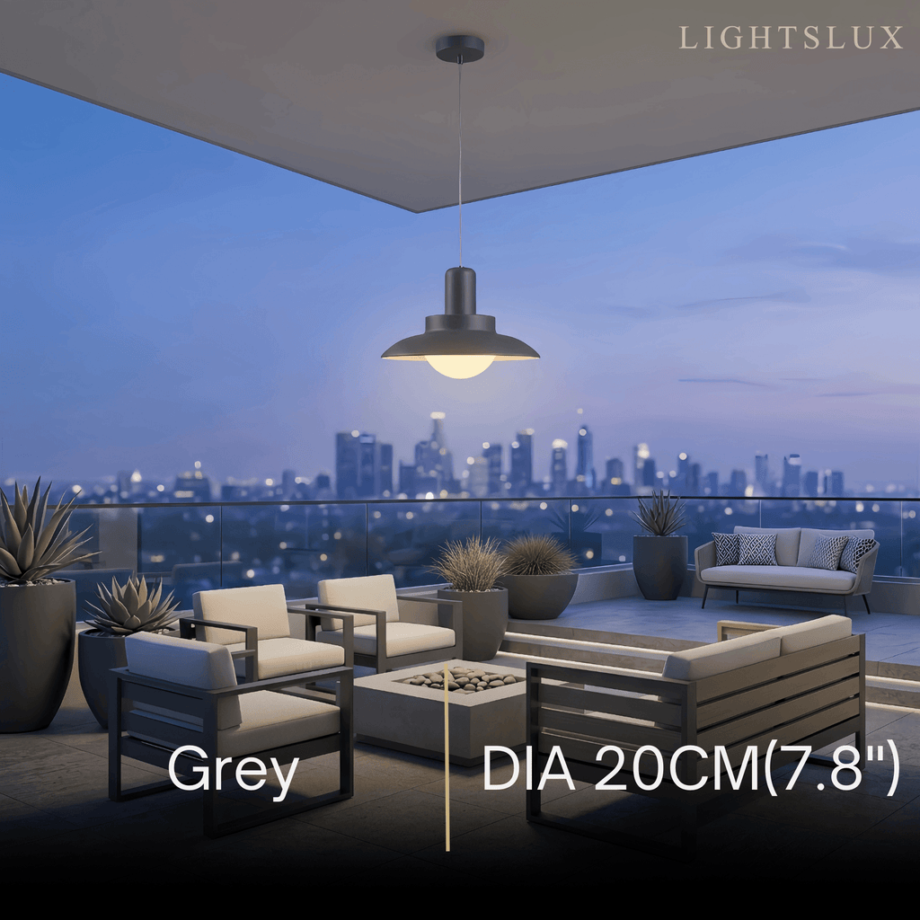 Lámpara colgante exterior moderna - Diseño con capucha de metal gris/blanco para patio - Flindria