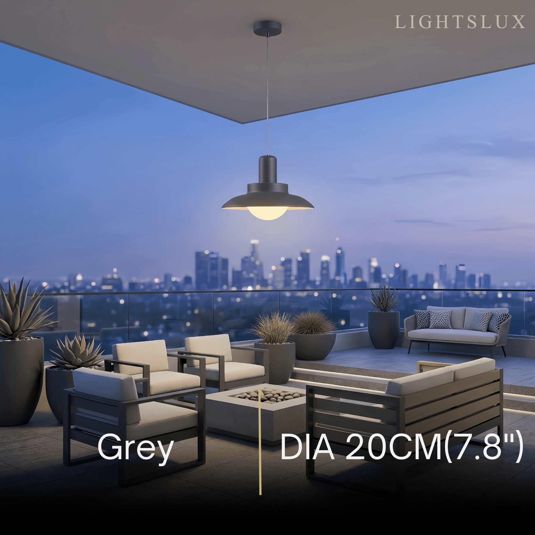 Lámpara colgante exterior moderna - Diseño con capucha de metal gris/blanco para patio - Flindria