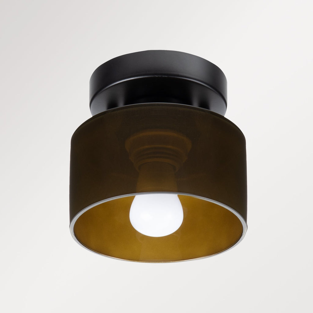 Retro Amber Glass Ceiling Light — E27/E26 Socket, Direct Mount, Cylindrical Shade