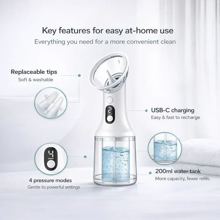 Irrigador Elétrico Profissional de Ouvidos HydroClean — Tecnologia Avançada de Fluxo de Água