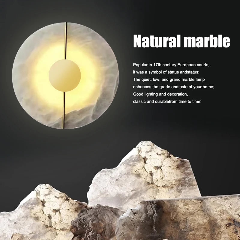 Moderní mramorové LED nástěnné svítidlo — design zlatého měděného měsíce