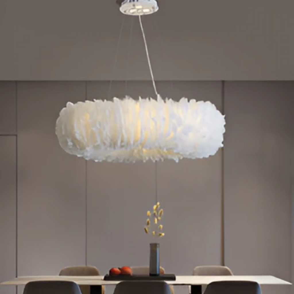 Aurelia White Circular Feathered Pendant Light With Diffused Glow