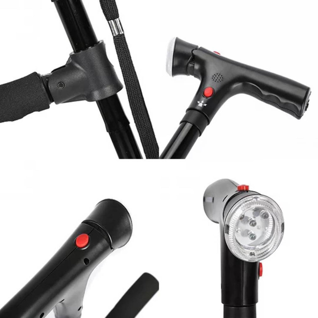 Canne télescopique pliable TrailEase — éclairage LED et alarme de sécurité