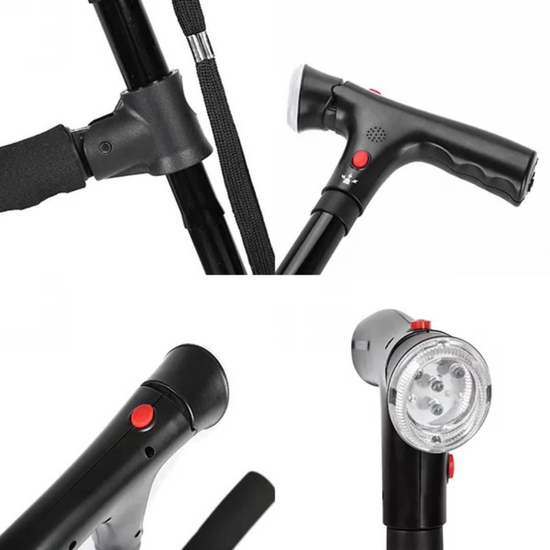 Canne télescopique pliable TrailEase — éclairage LED et alarme de sécurité
