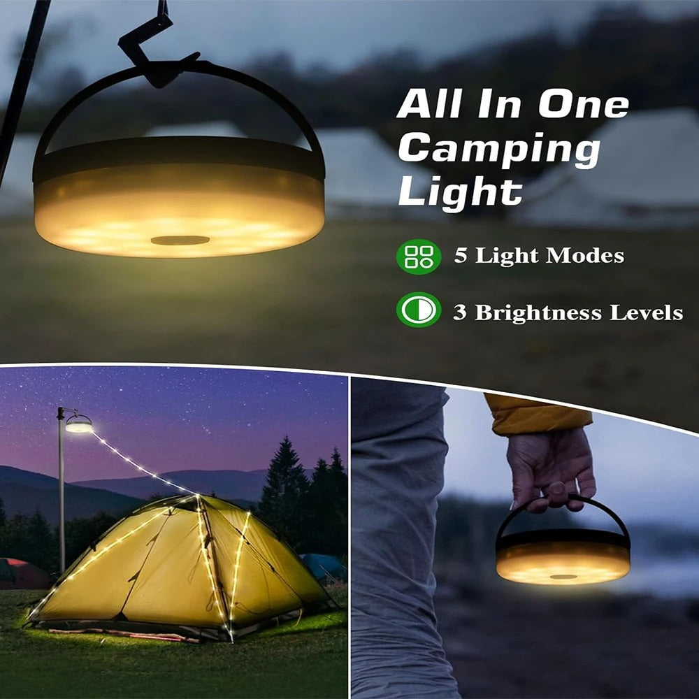 Lampki kempingowe 4 w 1 — wysuwane lampki sznurkowe, 8 trybów
