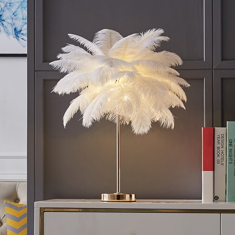Loftus goldene Tischlampe mit Feder – Vintage-Glamour im Art-déco-Stil