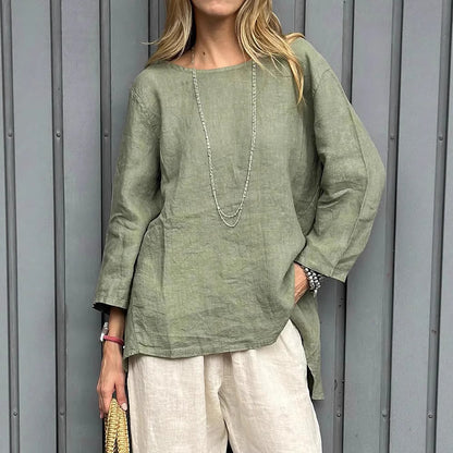 Blouse Vintage en Coton et Lin à Manches Longues