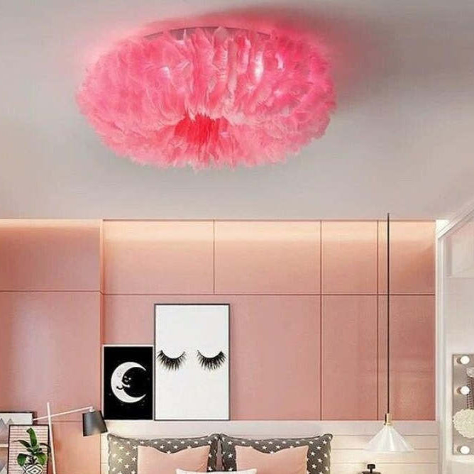 Swan Feather Hardwired Ceiling Lamp — Layered Metal Frame, Warm White LED Lighting