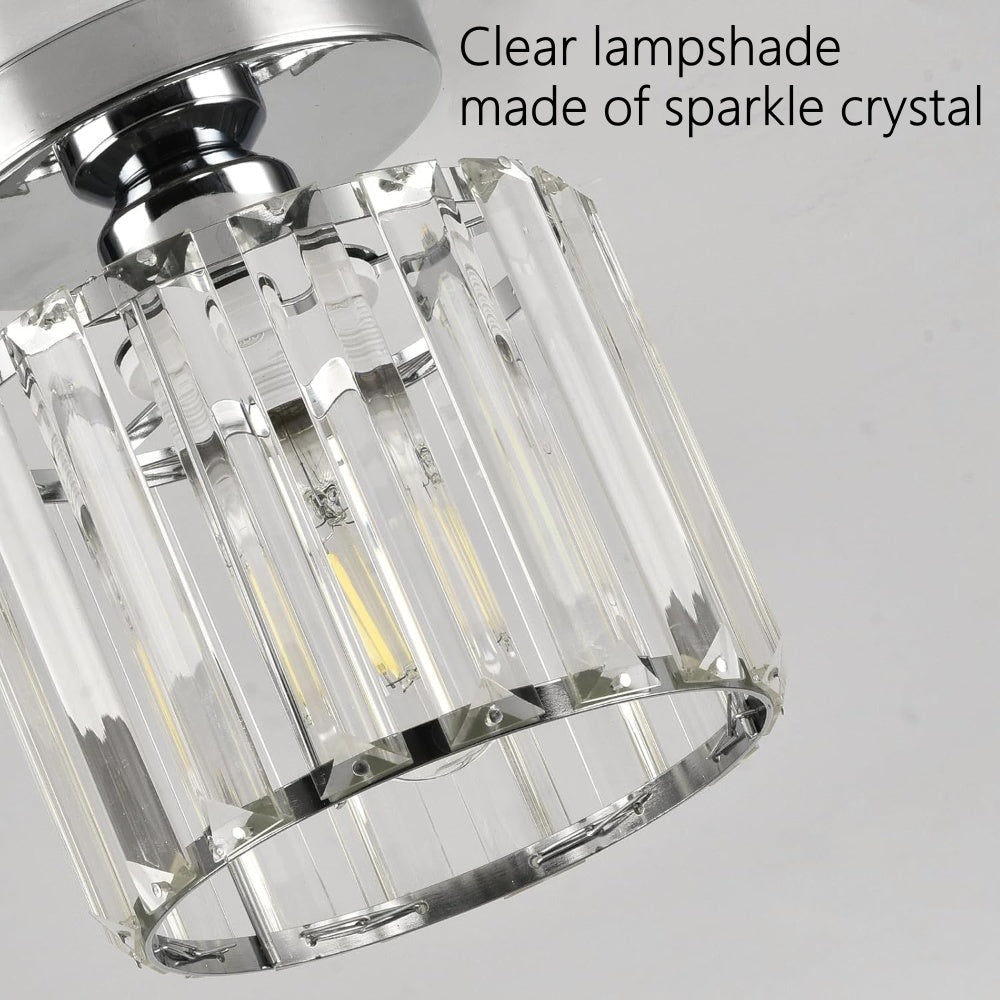 Candeeiro de teto de cristal de montagem à superfície — casquilho E27, prismas de vidro, estrutura metálica