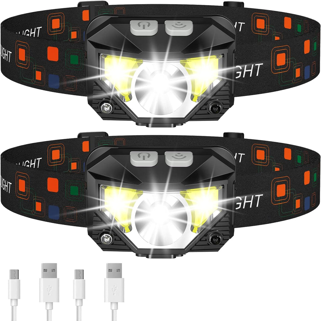 2-Pack Ultra-Bright Led Rechargeable Headlamp Flashlight Waterproof And Motion Sensor | Filindra