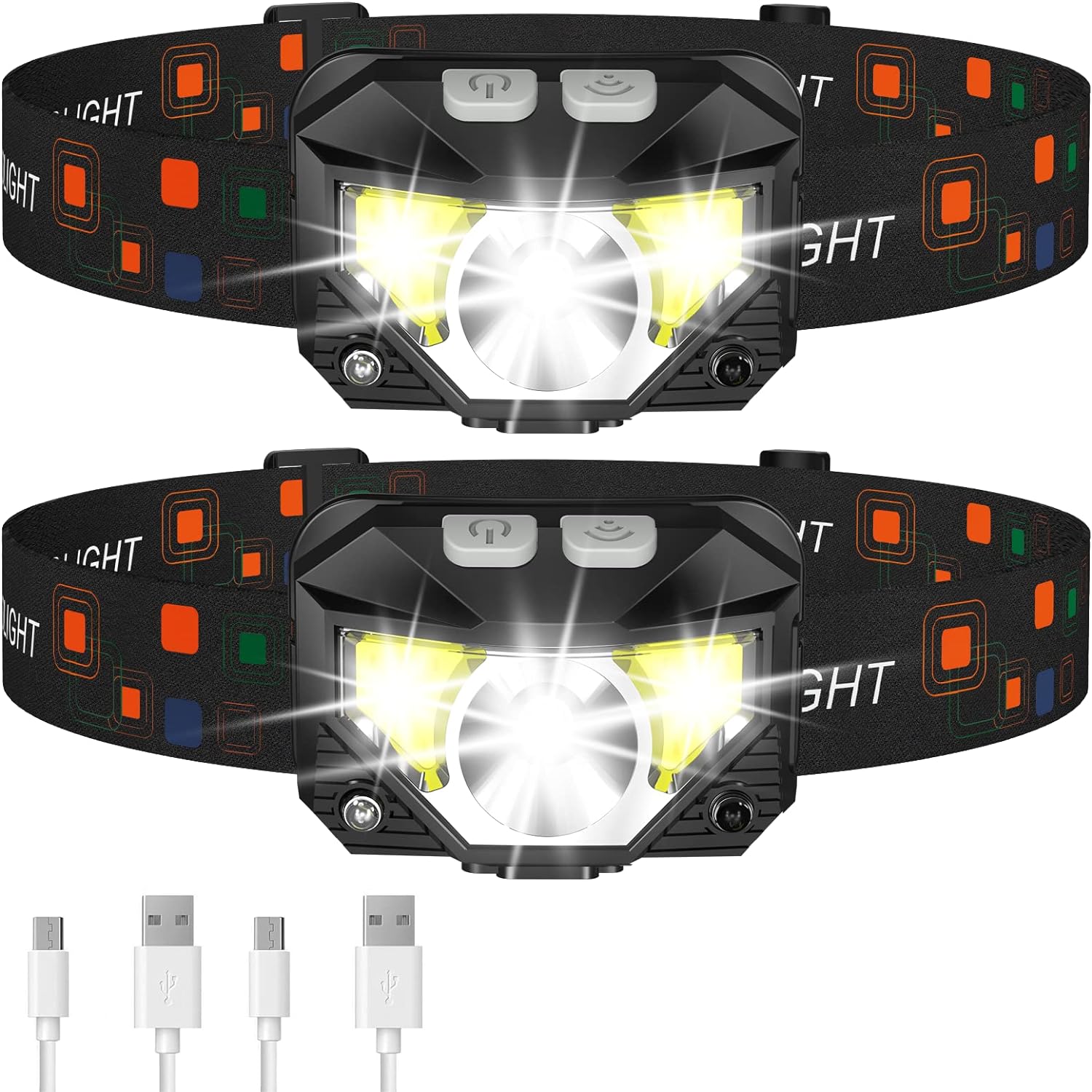 2-Pack Ultra-Bright Led Rechargeable Headlamp Flashlight Waterproof And Motion Sensor | Filindra