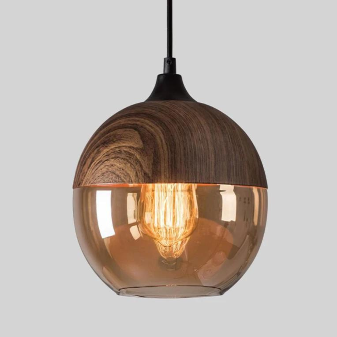 Harlow Light Pendant With Tint Glass And Nordic Wood In Minimal Scandinavian Style